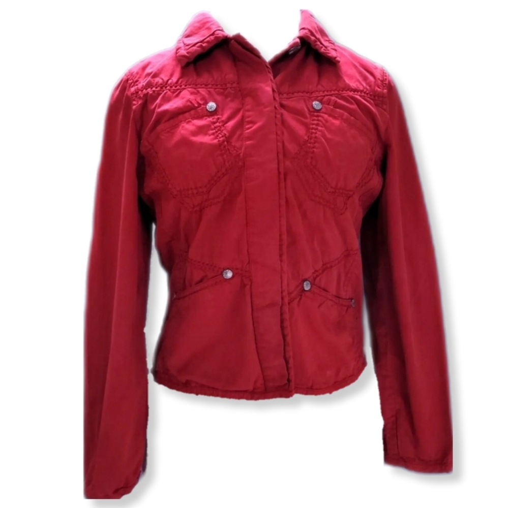 Blue Willi's Womens M Jacket Red Long Sleeve Button Front Cotton Pockets Coat